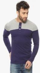 Gritstones Navy Blue Solid Henley T Shirt men