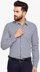 Hancock Navy Blue Checked Slim Fit Formal Shirt men