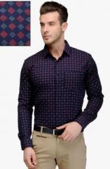 Hancock Navy Blue Printed Slim Fit Formal Shirt men