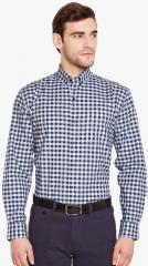 Hancock Navy Blue Slim Fit Checked Formal Shirt men