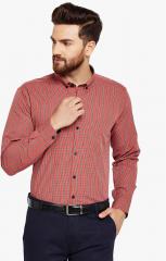 Hancock Red Checked Slim Fit Formal Shirt men