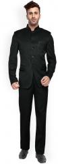 Hangup Black Single Breasted Slim Fit Ethnic Bandhgala Suit men