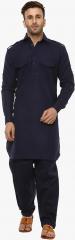 Hangup Navy Blue Solid Kurta Pyjama men