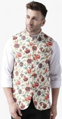 Hangup White Printed Nehru Jacket men