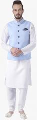 Hangup White Solid Kurta Pyjama With Ethnic Jacket men