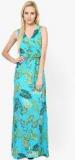 Harpa Aqua Blue Colored Printed Maxi Dress women