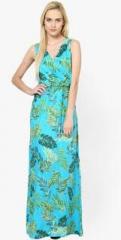 Harpa Aqua Blue Colored Printed Maxi Dress women