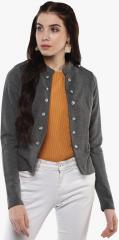 Harpa Grey Self Design Winter Jacket women