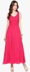 Harpa Magenta Colored Solid Maxi Dress women