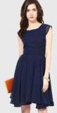 Harpa Navy Blue Colored Solid Skater Dress women