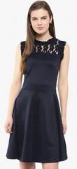 Harpa Navy Blue Solid Skater Dress women