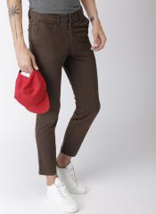 Harvard Coffee Brown Slim Fit Solid Cropped Chinos men