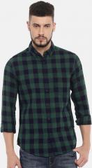 Harvard Navy Blue & Green Regular Fit Checked Casual Shirt men