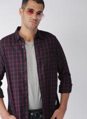 Harvard Navy Blue & Red Regular Fit Checked Casual Shirt men