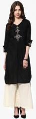 Haute 5 Black Embroidered Kurta Pants Set women