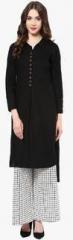 Haute 5 Black Solid Kurta Pants Set women