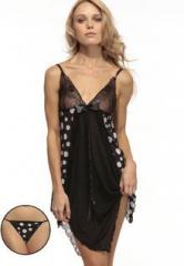 Heart 2 Heart Black Asymmetric Printed Babydoll With Thong women