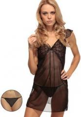 Heart 2 Heart Black Sheer Babydoll With Matching Thong women