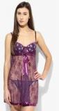 Heart 2 Heart Purple Solid Babydolls With Matcing Thong Women