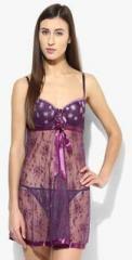 Heart 2 Heart Purple Solid Babydolls With Matcing Thong women