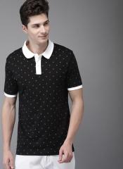 Here&now Black Printed Polo Collar Tshirt men