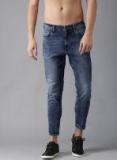 Here&now Blue Slim Fit Ankle Length Mid Rise Clean Look Stretchable Jeans Men