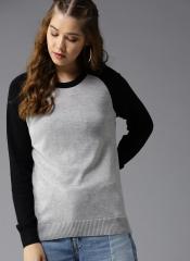 Here&now Grey Melange & Black Solid Pullover women