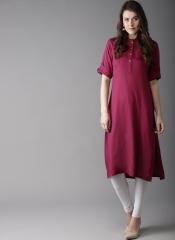 Here&now Magenta Solid Straight Kurta women