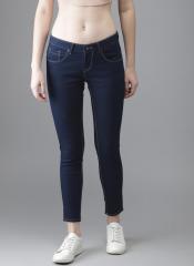 Here&now Navy Blue Skinny Fit Mid Rise Clean Look Stretchable Cropped Jeans women