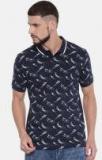 Here&now Navy Printed Polo Collar T Shirt Men