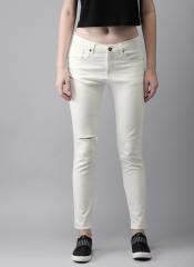 Here&now White Skinny Fit Mid Rise Clean Look Stretchable Jeans women