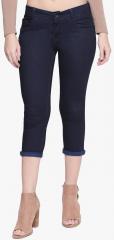 High Star Navy Blue Solid Slim Fit Capri women