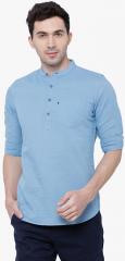 Highlander Blue Solid Slim Fit Casual Shirt men