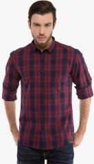 Highlander Maroon Checked Casual Shirt men