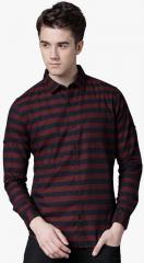 Highlander Navy Blue & Maroon Striped Slim Fit Casual Shirt men