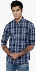 Highlander Navy Blue Checked Slim Fit Casual Shirt men