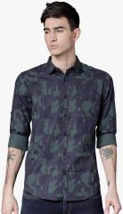 Highlander Navy Blue Comfort Slim Fit Printed Casual Shirt men