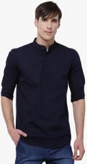 Highlander Navy Blue Solid Slim Fit Kurta men