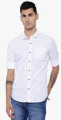 Highlander White Printed Slim Fit Casual Shirt men