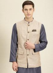 House Of Pataudi Beige Solid Nehru Jacket men