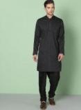 House Of Pataudi Black Printed Straight Kurta Men