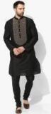 House Of Pataudi Black Self Design Kurta With Pyjama Men