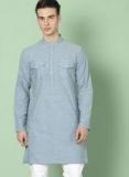 House Of Pataudi Blue Solid Straight Kurta Men