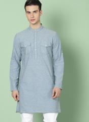 House Of Pataudi Blue Solid Straight Kurta men