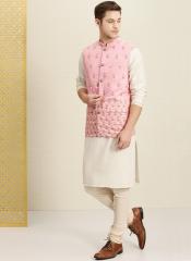 House Of Pataudi Cream Coloured Solid Straight Kurta men