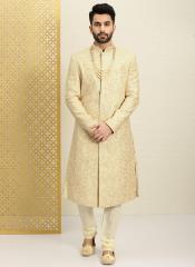 House Of Pataudi Cream Coloured ven Design Straight Kurta men