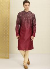 House Of Pataudi Maroon Ombre Printed Straight Kurta men