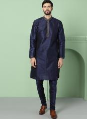 House Of Pataudi Navy Blue Self Design Kurta with Churidar men