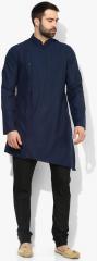 House Of Pataudi Navy Blue Solid Asymmetric Kurta men