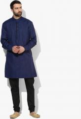 House Of Pataudi Navy Blue Solid Straight Kurta men